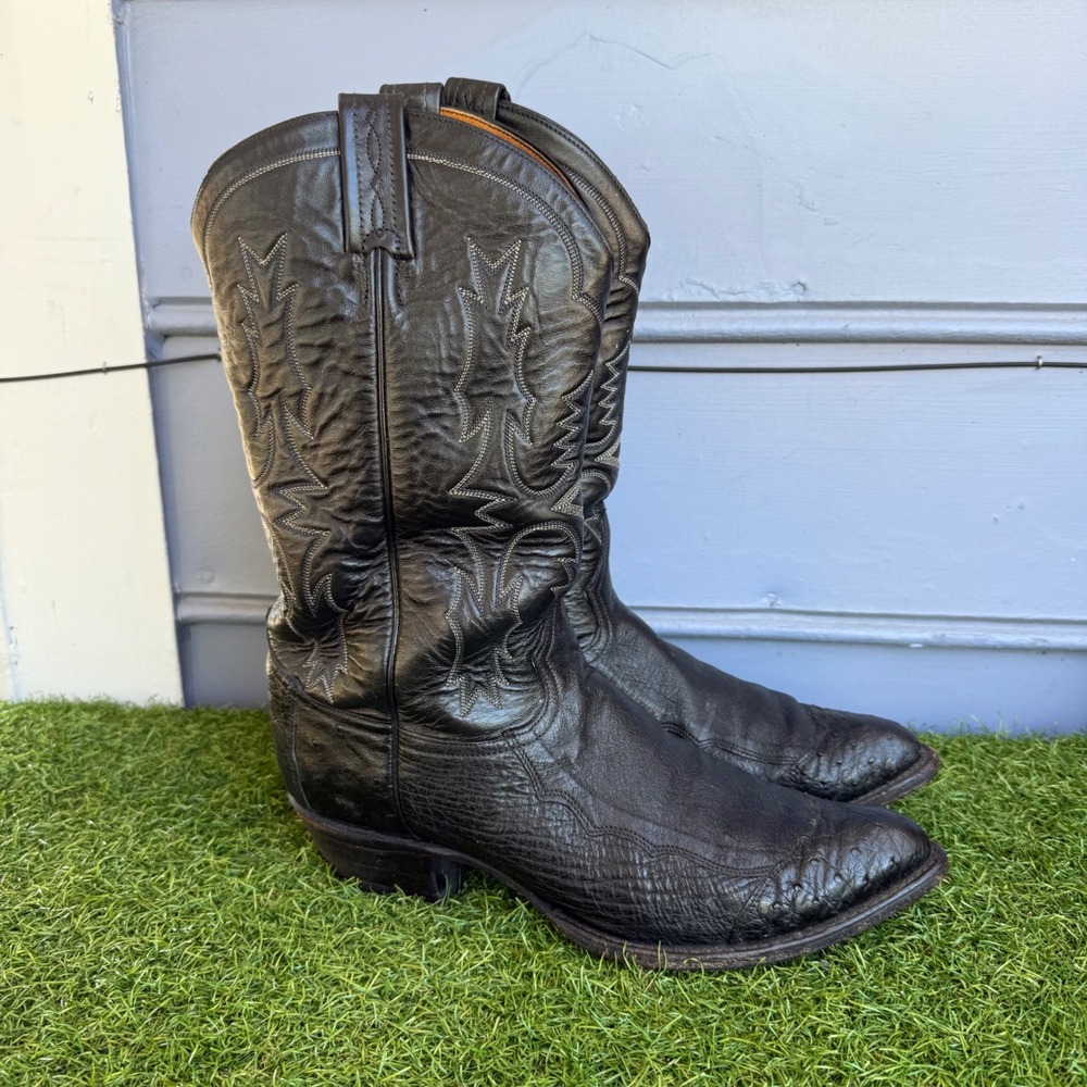 Vtg Tony Lama Mens Black Ostrich Leather Cowboy Western Boots 05226 Size 11 D